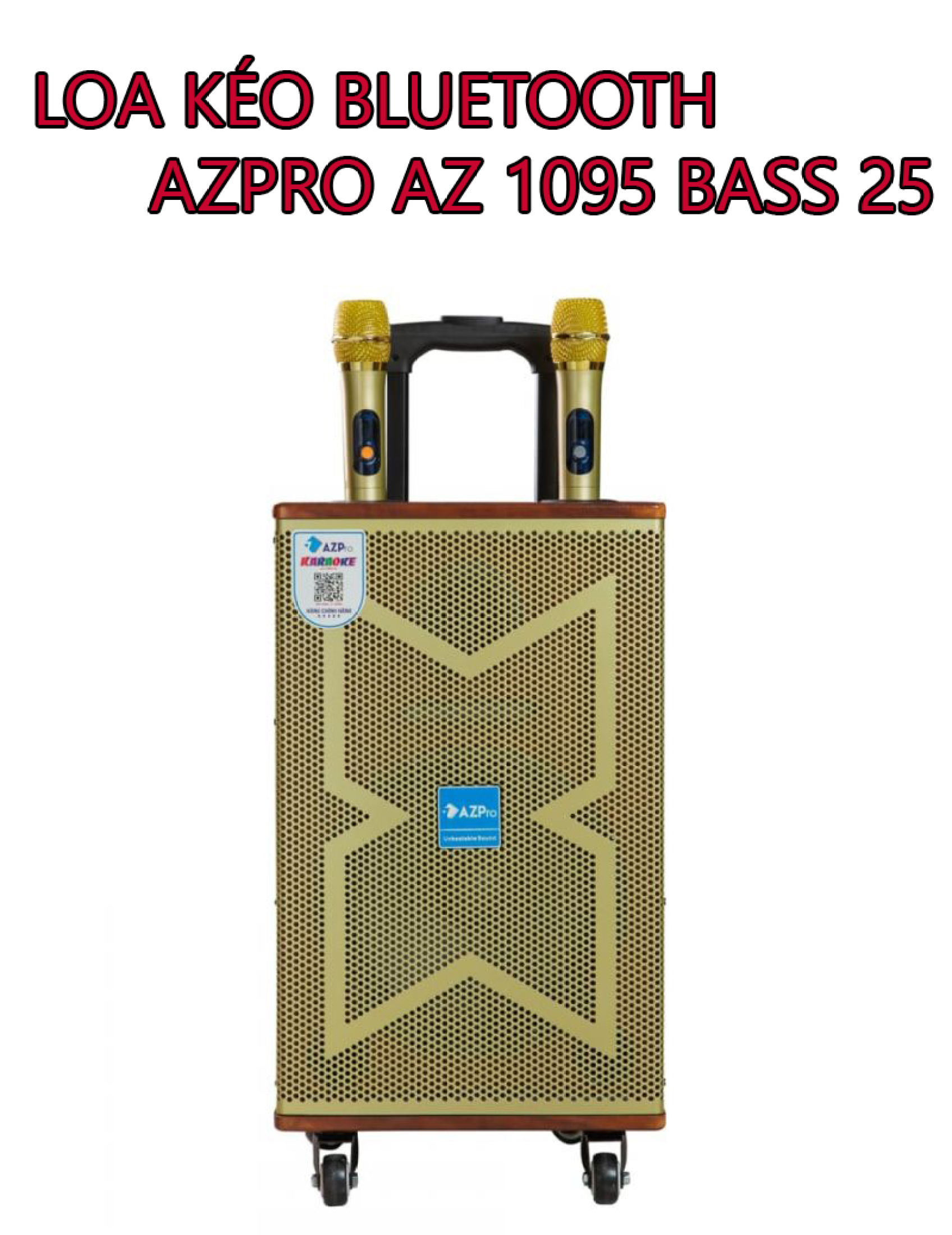 Loa kéo azpro 1095 - loa kéo di động bass 2.5 tấc - tặng kèm 2 micro không dây - chống hú cực tốt, công suất 600w - đầy đủ kết nối bluetooth, av, usb, sd card - cổng 6.5 cắm micro ngoài - âm thanh cực chuẩn