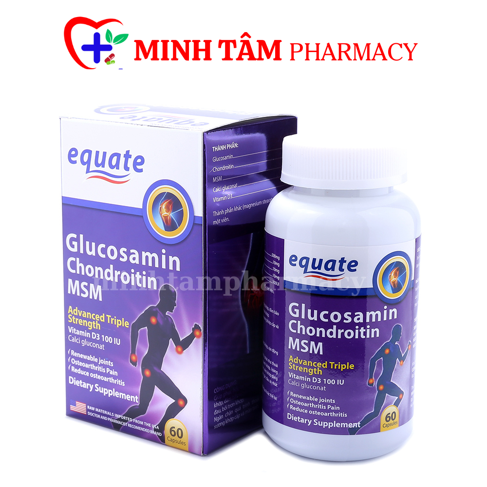 Viên uống bổ xương khớp Equate Glucosamin Chondroitin MSM, giảm nguy cơ thoái hóa khớp, đau nhức mỏi xương khớp - Hộp 100 Viên