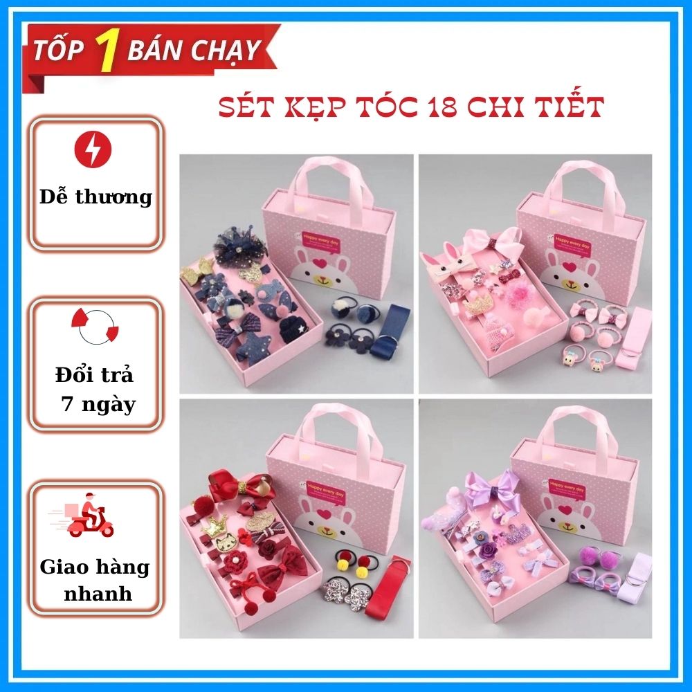 Set nơ kẹp , buộc tóc 18 chi tiết cho bé gái