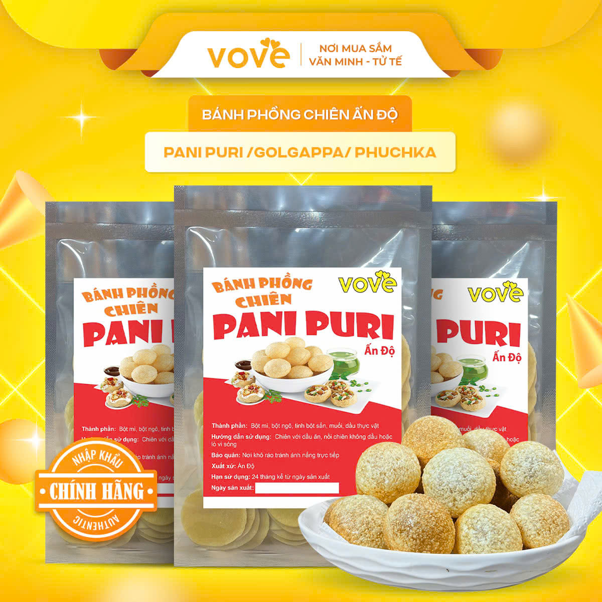 (200g) Bánh phồng chiên Ấn Độ Pani Puri /Golgappa/ Phuchka