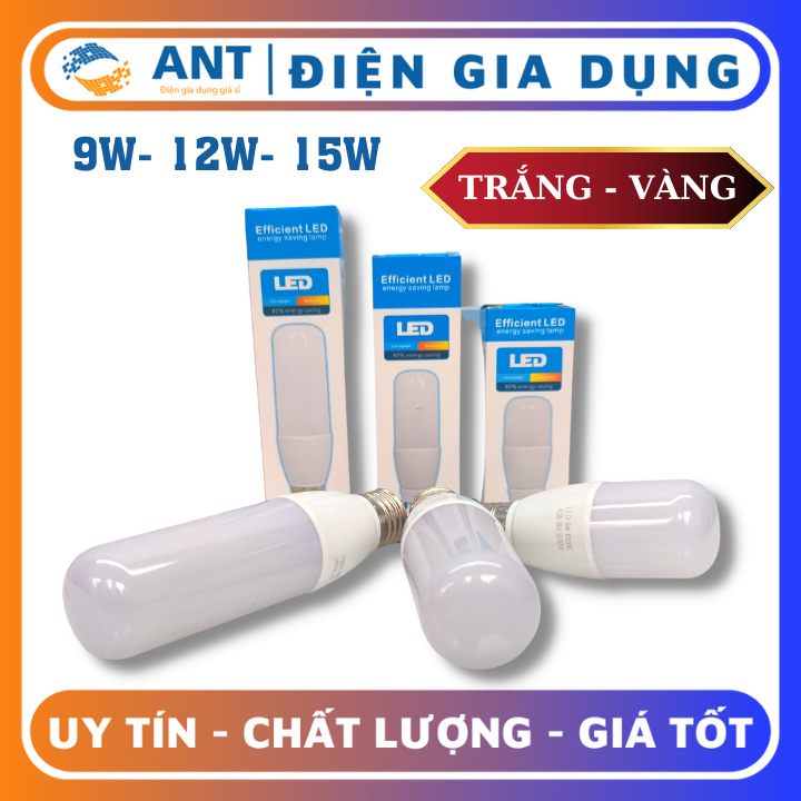 Bóng Led Bulb Tròn Dài hình trụ 9w 12w 15w tiết kiệm điện đui E27 thay thế bóng chữ U sáng trắng sáng vàng