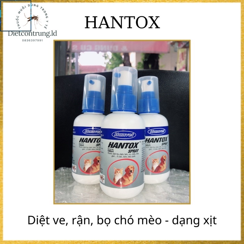 HANTOX SPRAY - Thuốc diệt bọ chét, ve, chấy, rận, ghẻ ở chó mèo, thú cảnh .