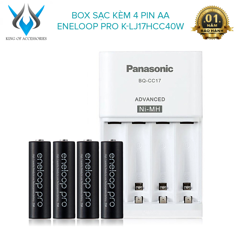 Bộ box sạc kèm 4 pin AA Eneloop Pro K-KJ17HCC40W 2550mAh phiên bản nội địa - made in Japan (Đen) Phụ kiện 1986