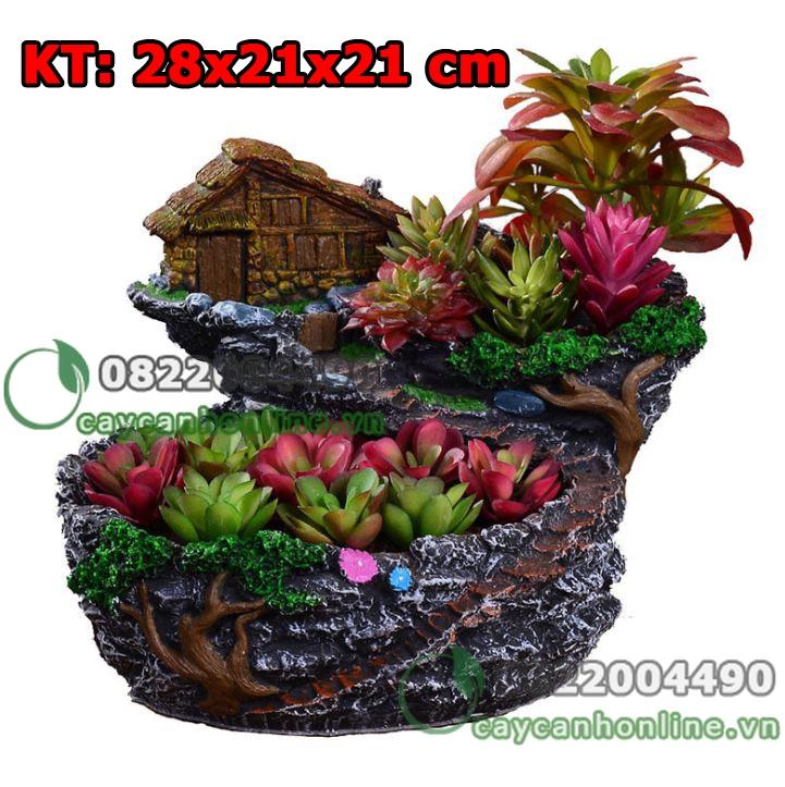 Chậu composite trồng tiểu cảnh 2 tầng -  trồng tiểu cảnh để bàn - tiểu cảnh mini