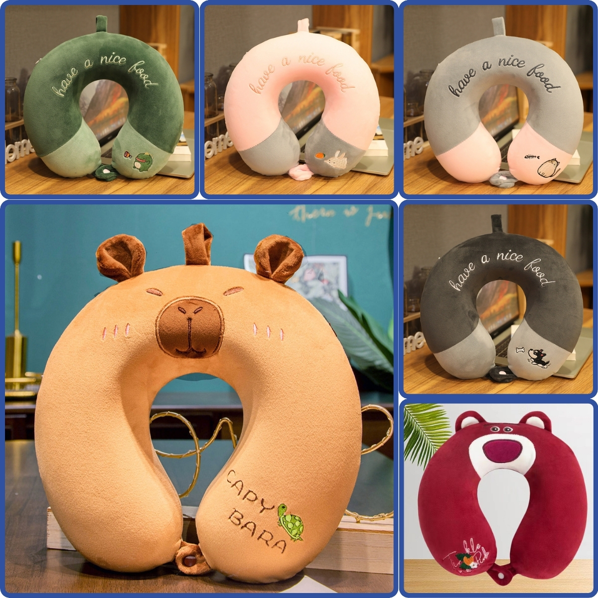 GỐI KÊ CỔ CHỮ U CAO SU NON HÌNH THÚ MẪU MỚI HAVE NICE FOOD - Gối kê cổ chữ U dễ thương