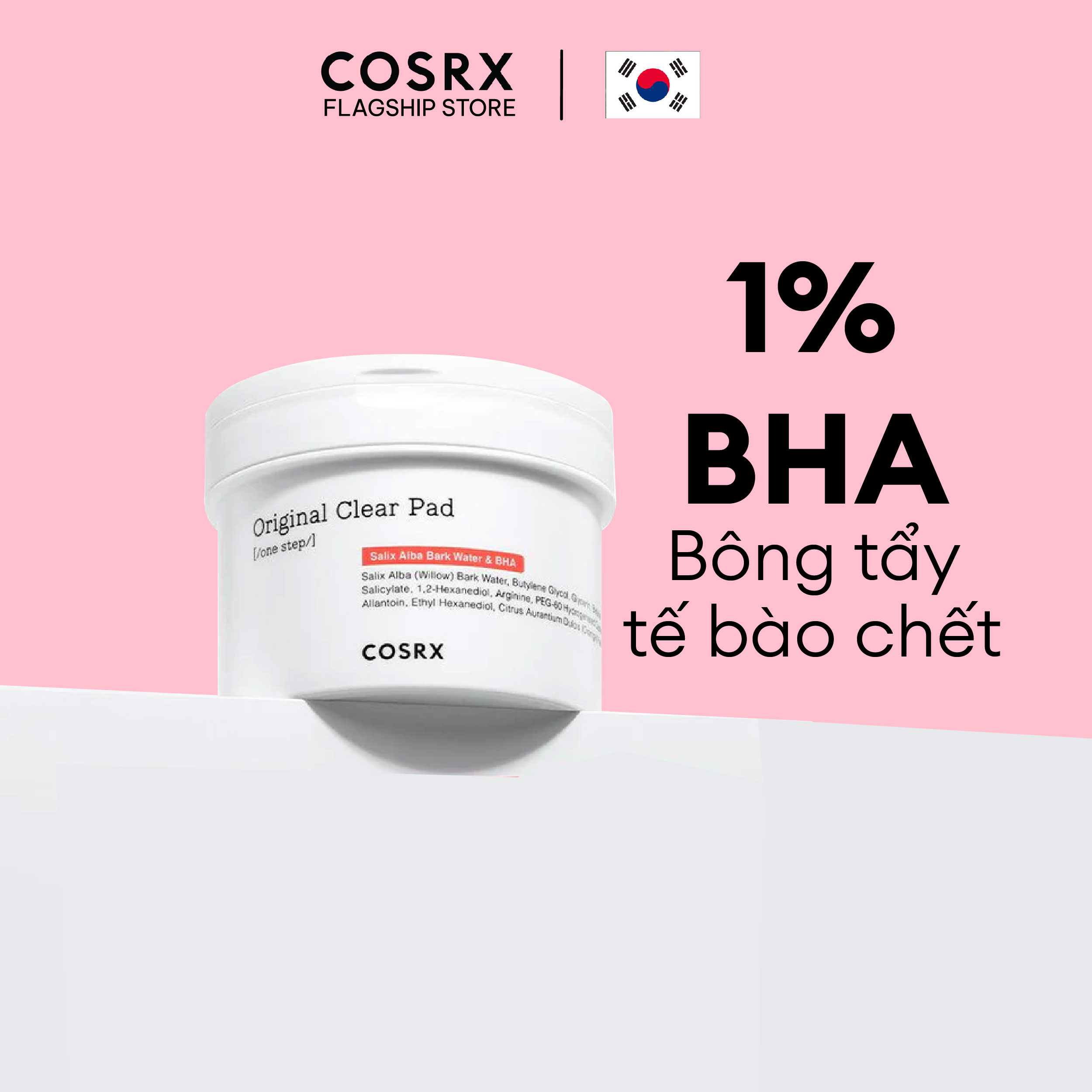 Bông Tẩy Tế Bào Chết Hoá Học (1% BHA, Nước Vỏ Cây Liễu) COSRX One Step Original Clear Pad 70 Miếng