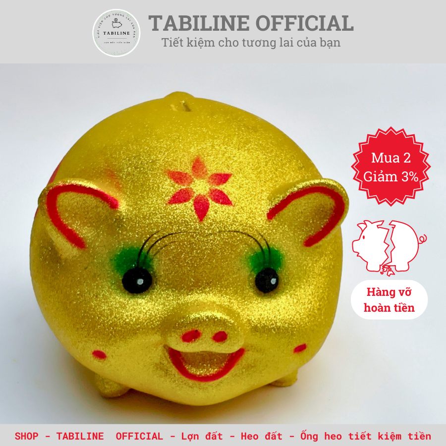 Lợn đất heo đất ống heo tiết kiệm tiền TABILINE Size nhỡ kim tuyến vàng LD11