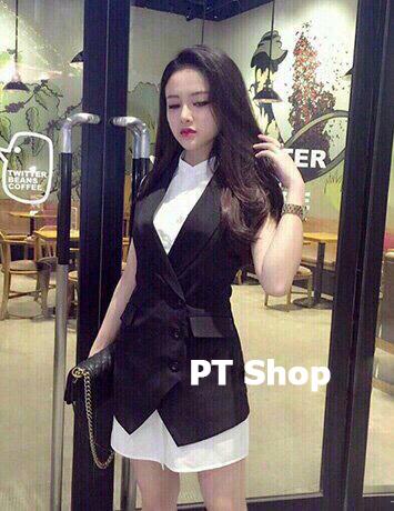[HCM]Set Đầm Sơ Mi Kèm Áo Khoác Thời Trang PT Shop