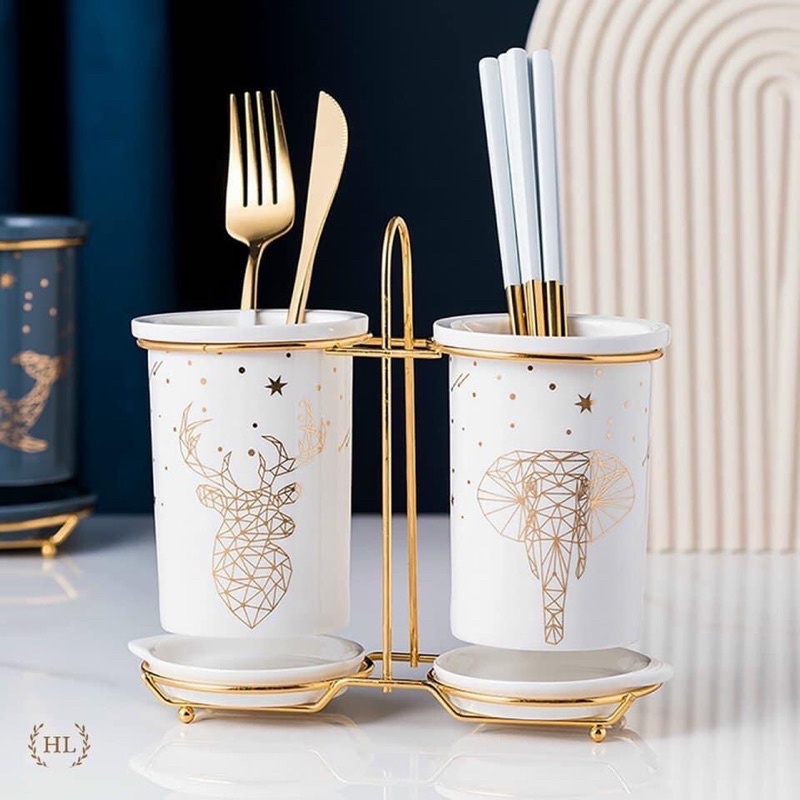 Ống đũa sứ trắng viền vàng