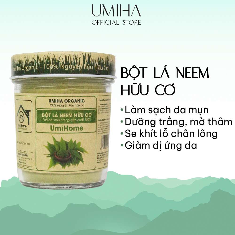 Bột lá Neem đắp mặt nạ UMIHOME nguyên chất 135g | Dưỡng trắng da, giảm mụn, mờ thâm xạm