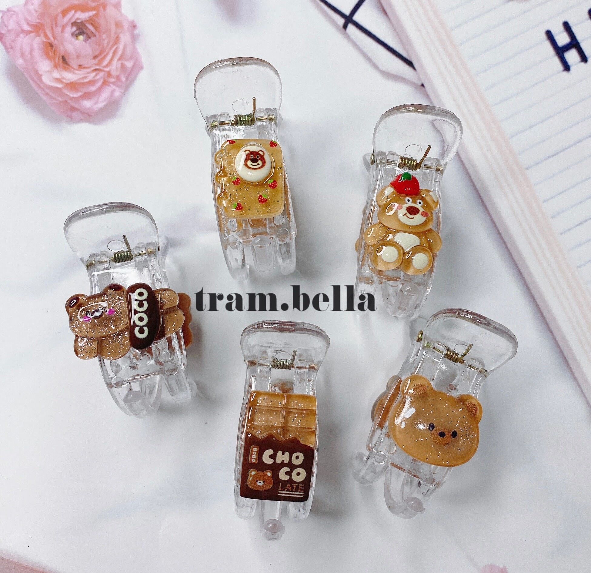 Kẹp tóc càng cua 3 răng gấu nâu cao cấp - Trâm Bella