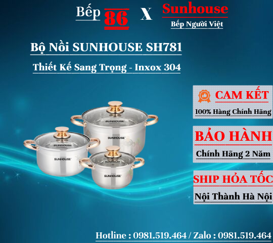 Bộ nồi sunhouse SHD781 / Nồi inox 5 đáy chuyên dùng cho bếp từ
