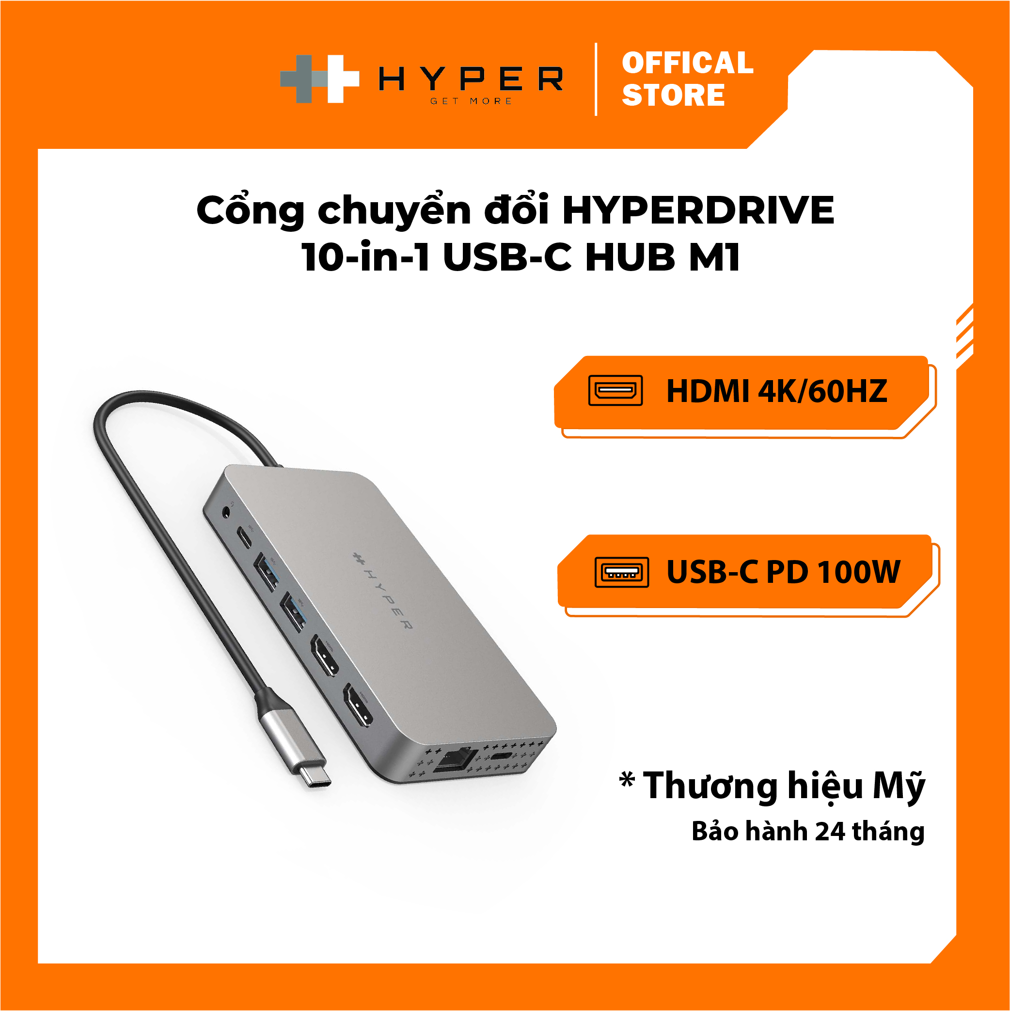 Cổng chuyển hyperdrive dual 4k hdmi 10-in-1 usb-c hub for macbook m1 hdm1h
