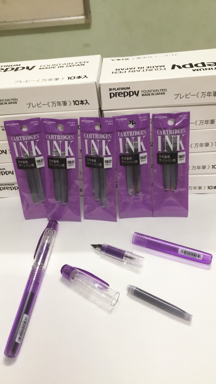 Combo 2 bút máy học sinh Preppy cỡ 03 và 8 ống mực Platinum Nhật Bản