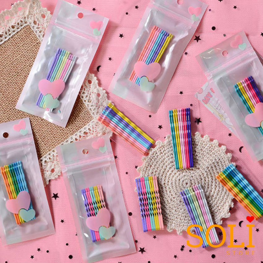 Vỉ 10 kẹp tóc tăm nhiều màu Hàn Quốc KT01