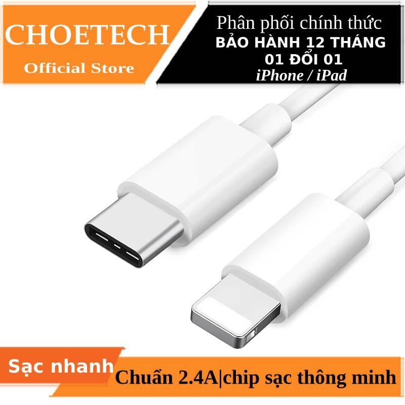 [HCM]Dây cáp sạc nhanh PD Type-C ra Lightning dài 100cm hiệu CHOETECH S-MT009L cho iPhone / iPad (sạc nhanh 2.4A chất liệu cao cấp chip sạc thông minh) (Bảo hành 12 tháng 1 đổi 1) - Hàng chính hãng