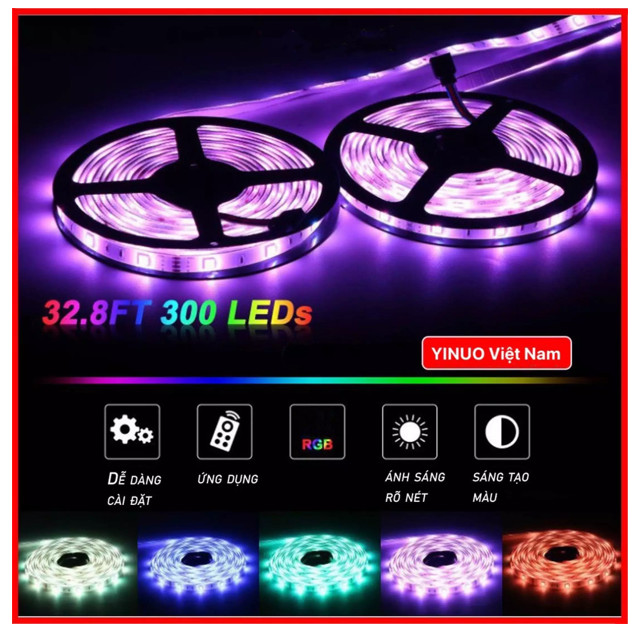 Dây đèn led dán 5 mét RGB-2835-5050 nhiều màu, nhiều chế độ sáng, có remote điều khiển từ xa và bộ nguồn 12V, derco trang trí nhà cửa, dán tivi,,..