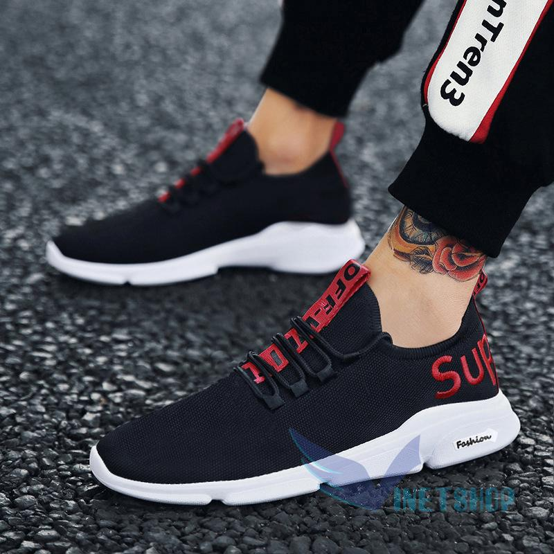 (Video Thật Của Sản Phẩm) Giày Thể Thao Nam Vải Chữ Hót Trend 2019 (005 - SUR88 - AD04) Đen Phối Đỏ