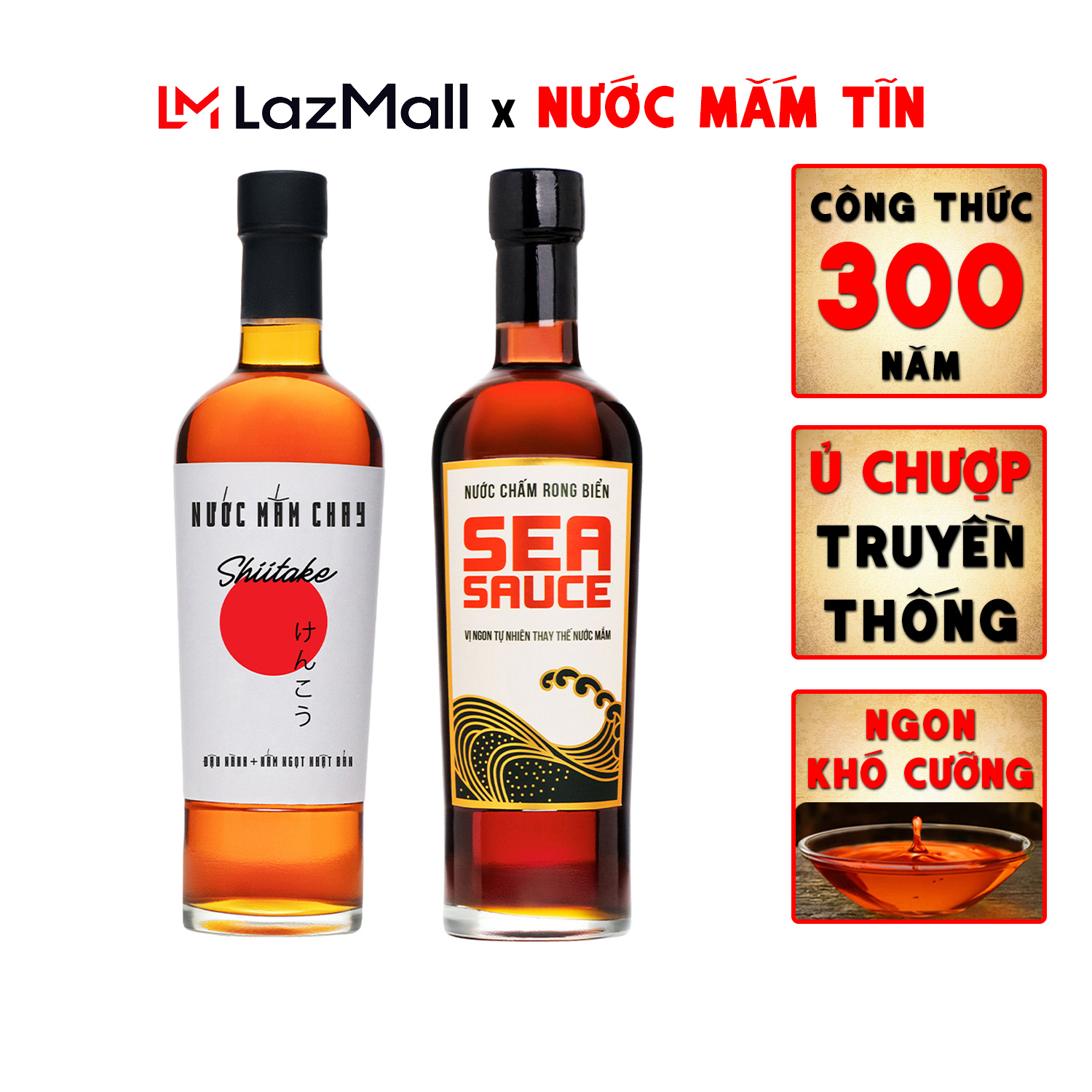 (Chay Shiitake + Seasauce) Combo 1 chai nước chấm rong biển Sea Sauce 500ml từ rong biển và đậu nành có vị ngon tự nhiên + 1 chai nước mắm chay Shiitake 500ml từ đậu nành và nấm ngọt Shiitake Nhật Bản