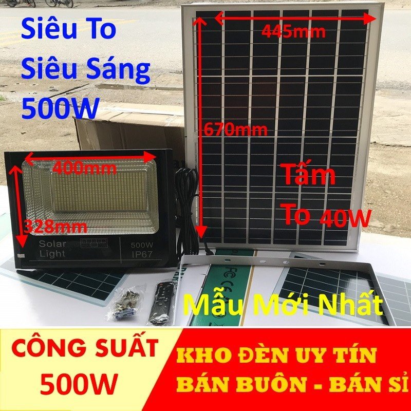 Đèn pha năng lượng mặt trời 500w có đèn báo dung lượng pin , tấm pin to siêu sáng