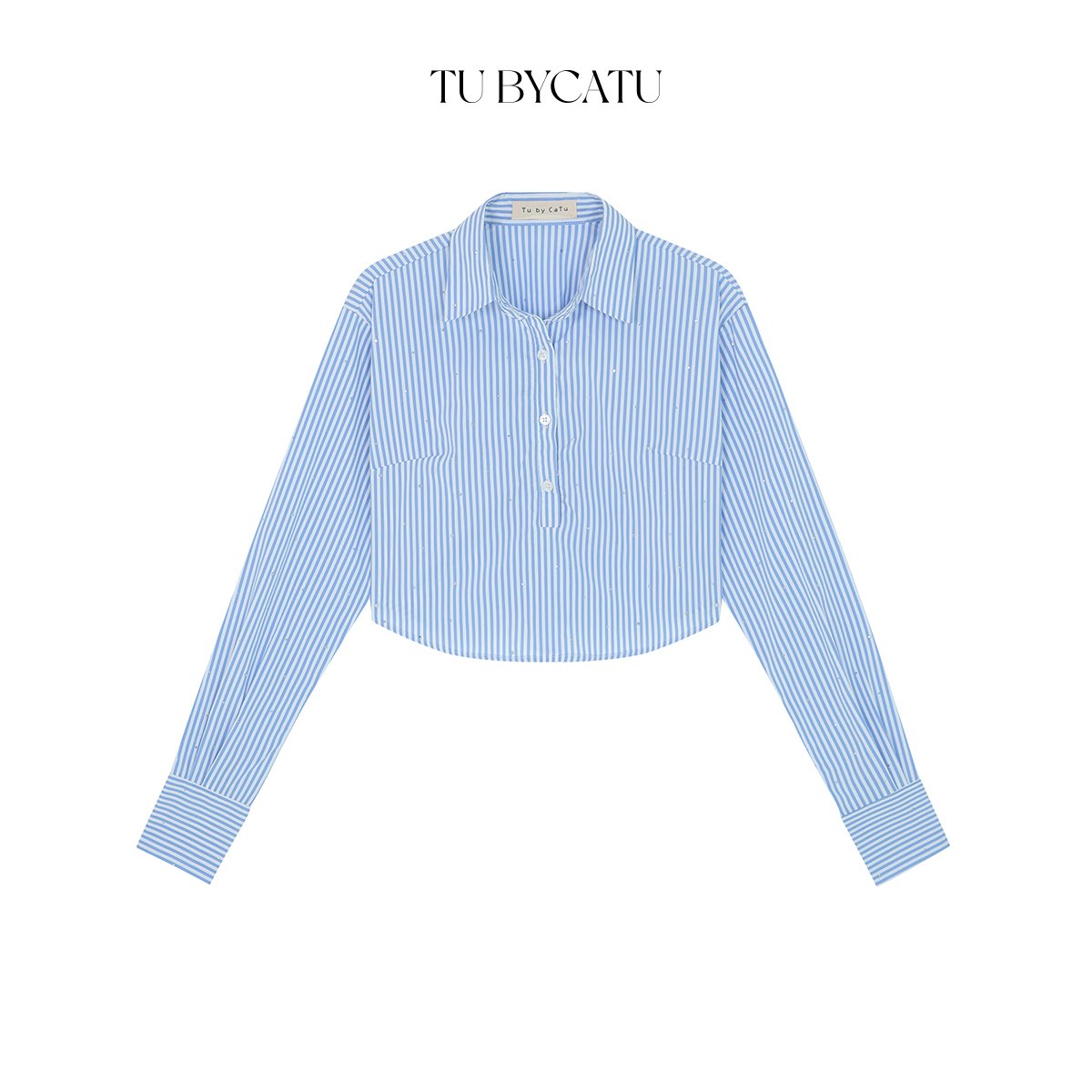Tubycatu | áo croptop sơ mi sọc xanh đá