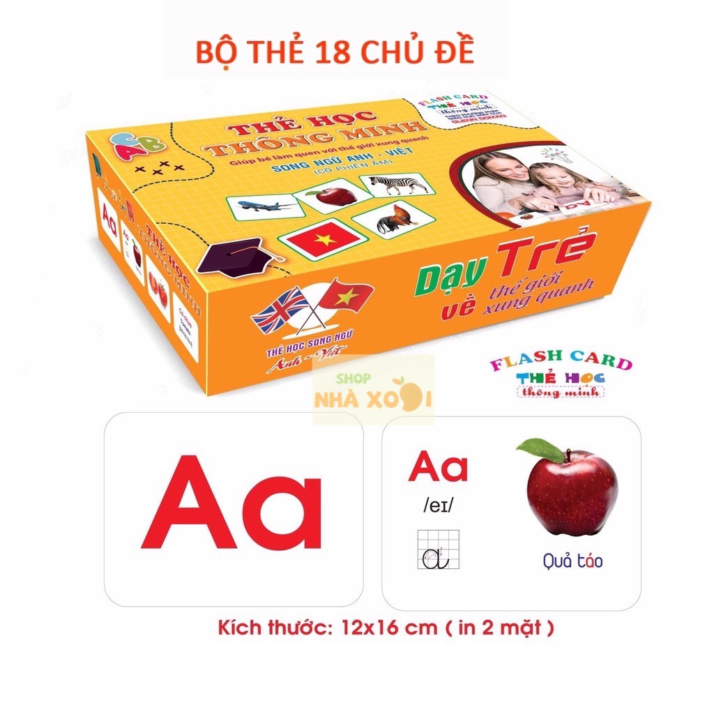 Bộ thẻ học thông minh song ngữ Anh - Việt 18 chủ đề loại to phát triển kỹ năng ngôn ngữ sớm cho bé, shop nhà xoài