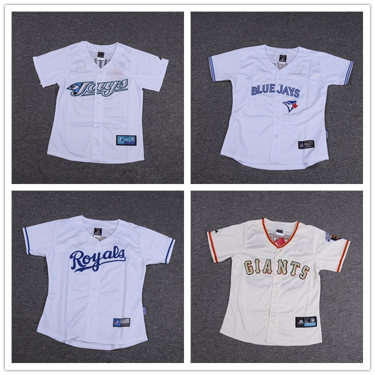 Hot nhất và phổ biến nhất Jersey Summer baseball uniform women's jersey loose plus size Kansas City Royals baseball uniform women's short-sleeved cardiga