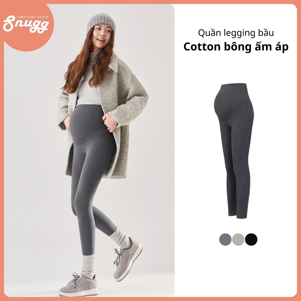 Quần legging bầu cạp cao cotton bông cashmere ấm áp thu đông Snugg - SNU2243