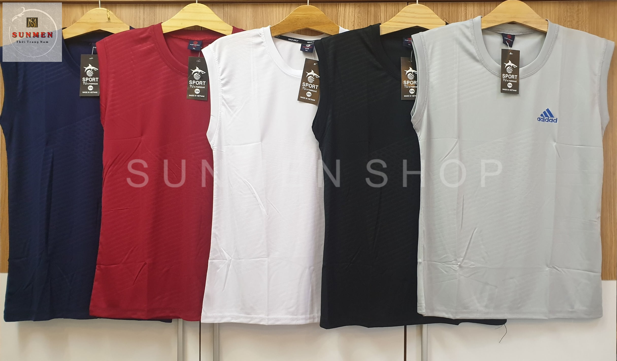 [HCM]Áo Thun Nam Sát Nách Cổ Tròn Thể Thao Vải Thun Lạnh SUNMEN Đủ Màu Size Từ 50 - 85kg