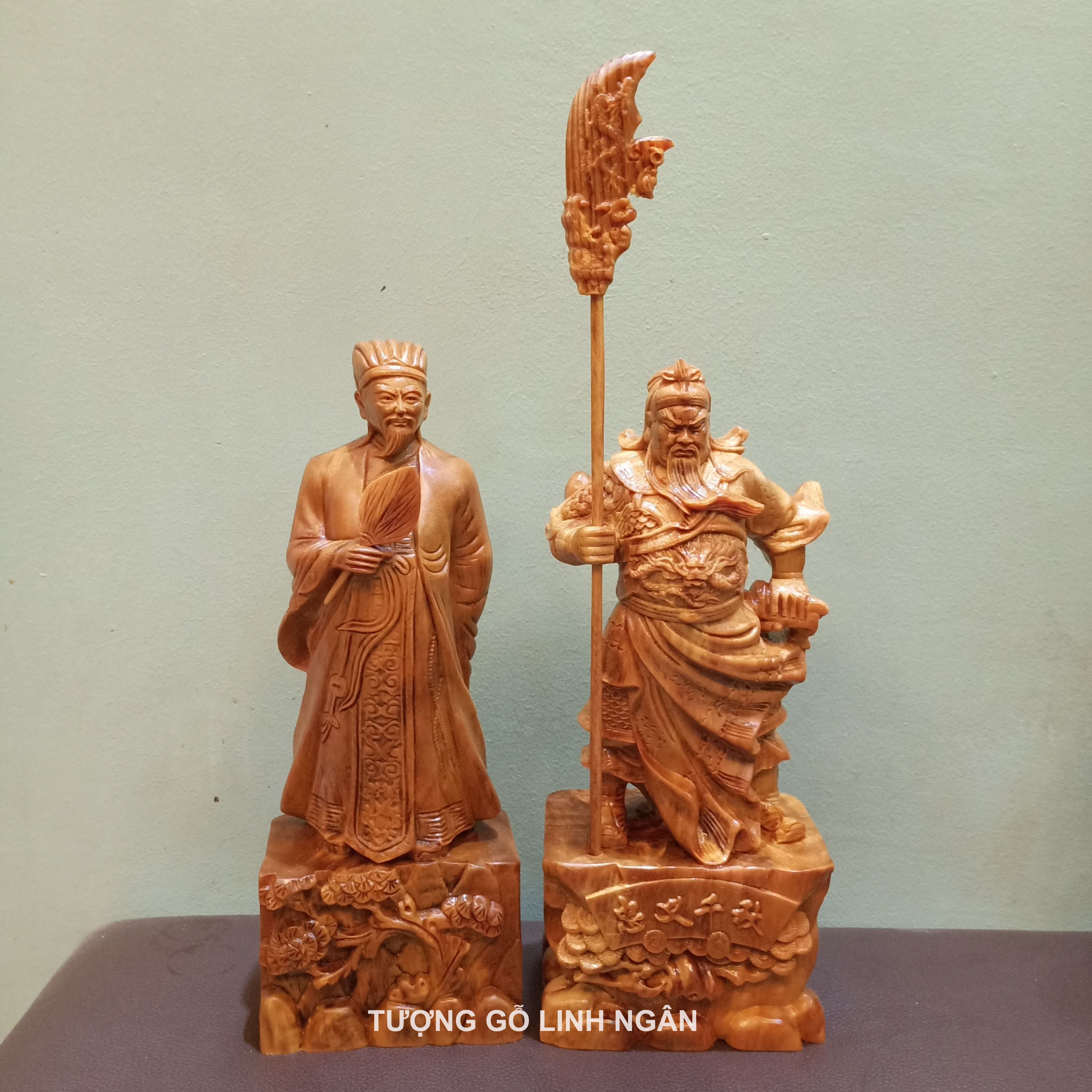 Bộ Quan công - khổng minh cao 30 cm gỗ huyết long