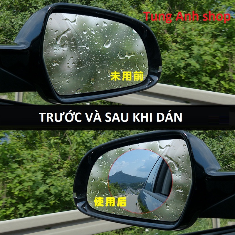 Miếng dán chống sương mù, Miếng dán chống nước, chống mưa dán kính chiếu hậu xe ô tô bộ 2 miếng