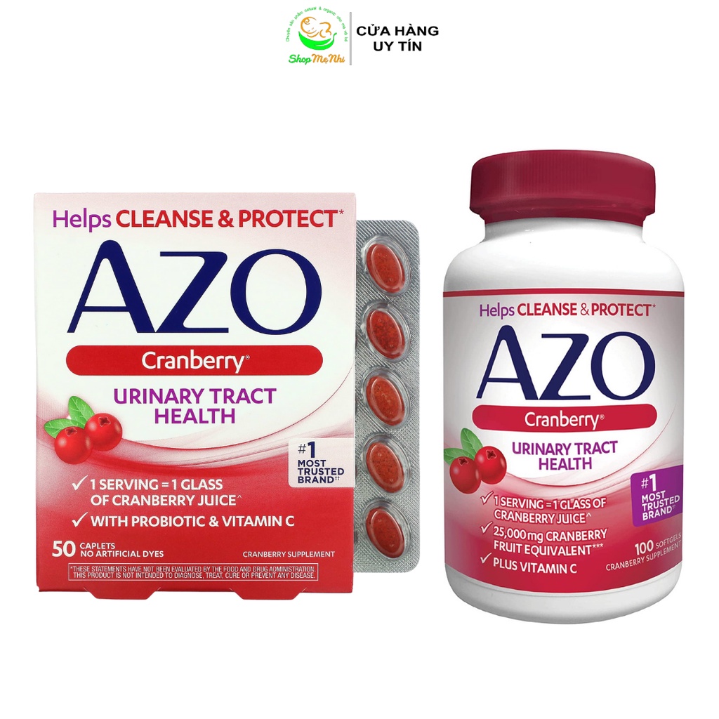 Viên uống AZO đỏ hỗ trợ bàng quang và tiết niệu khỏe mạnh AZO Cranberry Urinary Tract Health 50 viên.