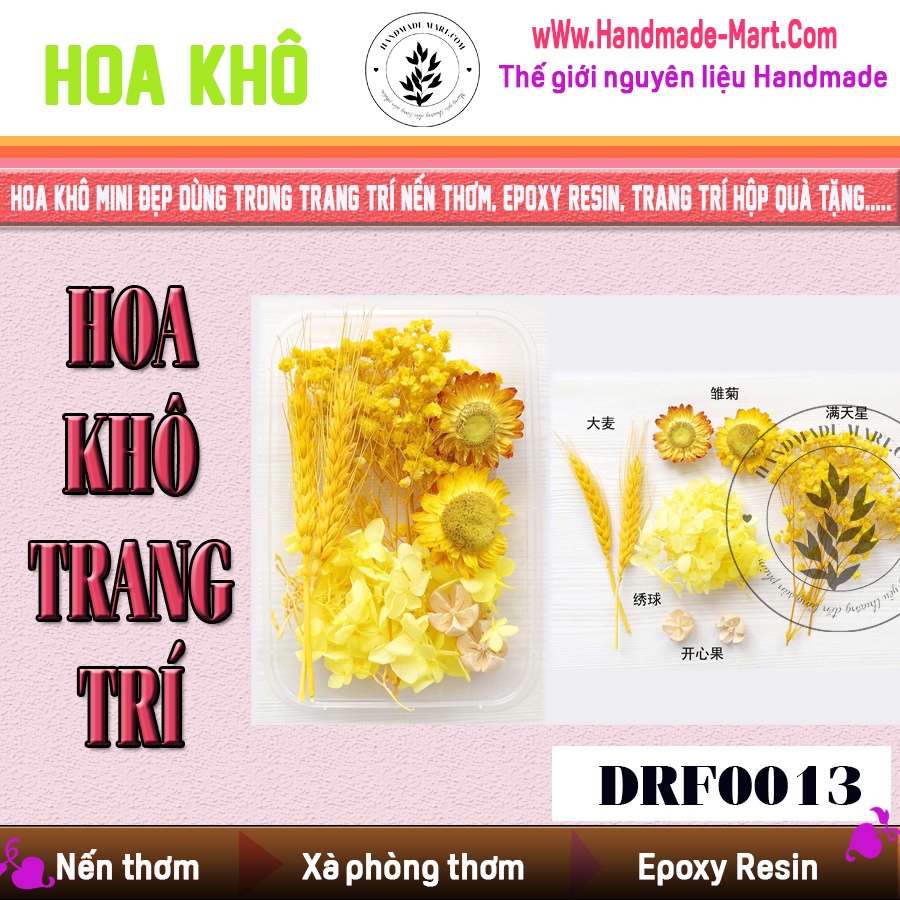 Nhánh hoa khô trang trí đẹp chuẩn DIY - Hoa khô mini đẹp dùng trong trang trí nến thơm và nail và epoxy - DRF0013