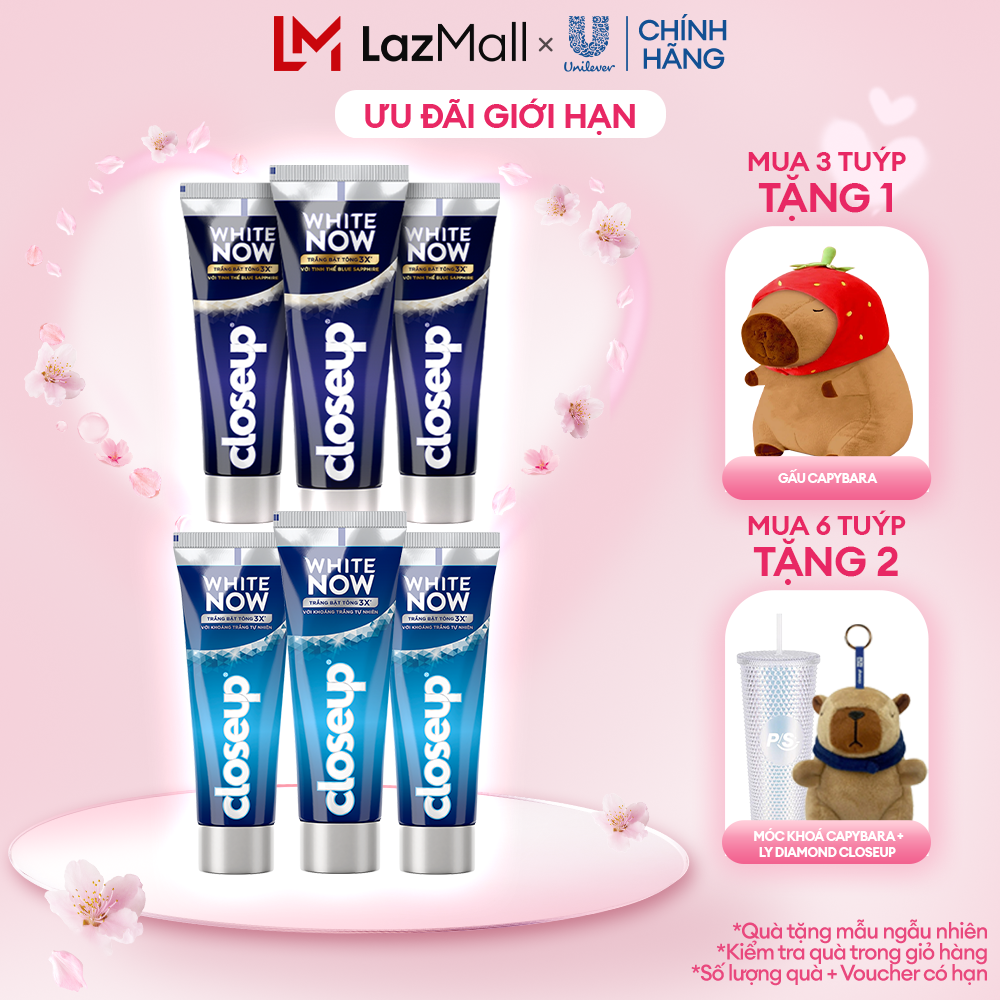 Combo 3 kem đánh răng CLOSEUP White Now - Trắng Bật Tông 3X tức thì từ Công nghệ Ánh Sáng Xanh 100g