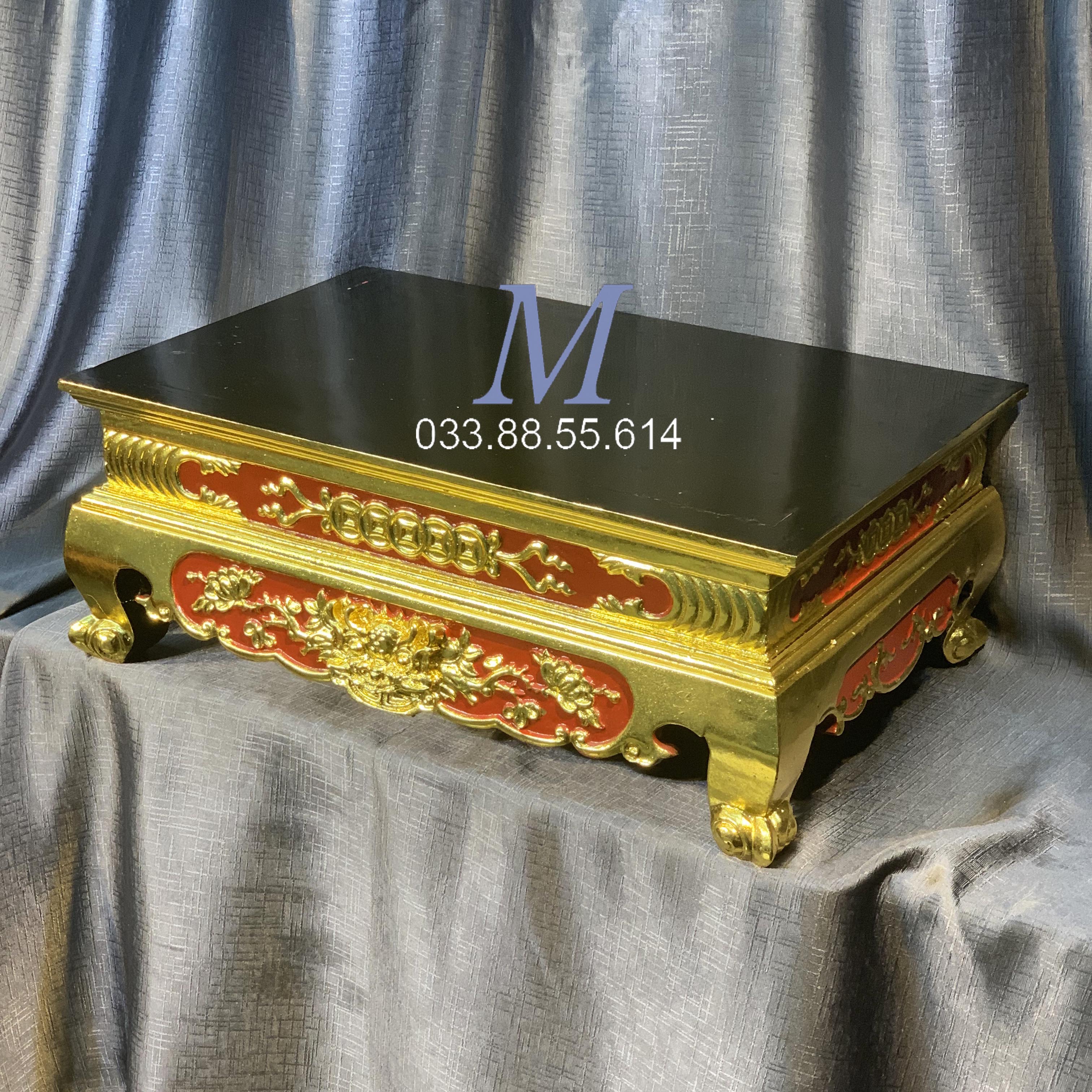 Bàn mâm xà kê đồ thờ cúng sơn son thếp vàng gỗ mít cao 23cm mặt to