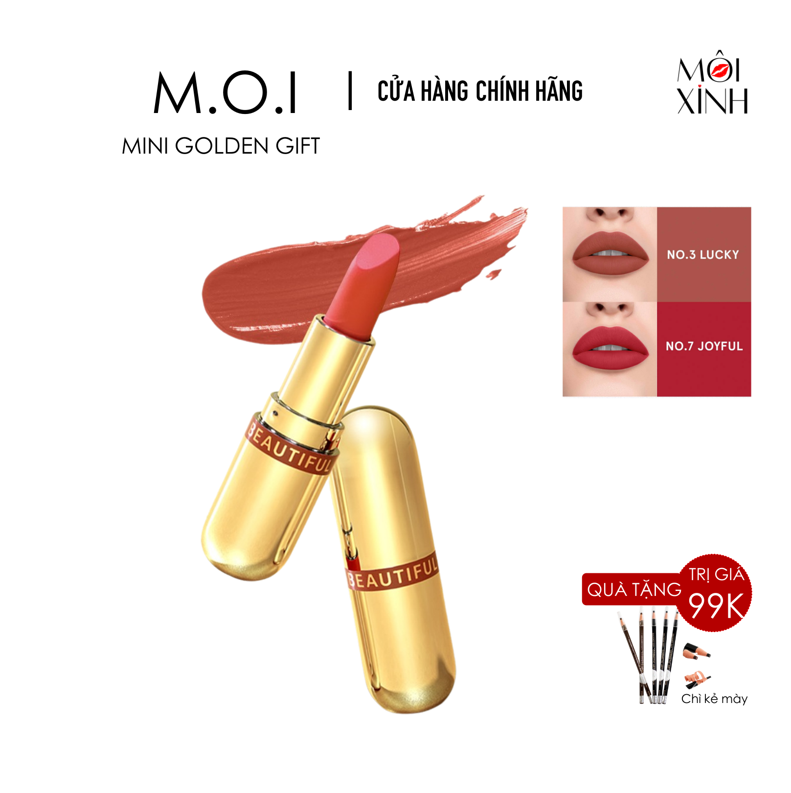 [𝐅𝐑𝐄𝐄 𝐒𝐇𝐈𝐏]-Son Môi M.O.I Hồ Ngọc Hà Son Thỏi MINI GOLDEN GIFT MOI Cosmetics (2021) Chính Hãng