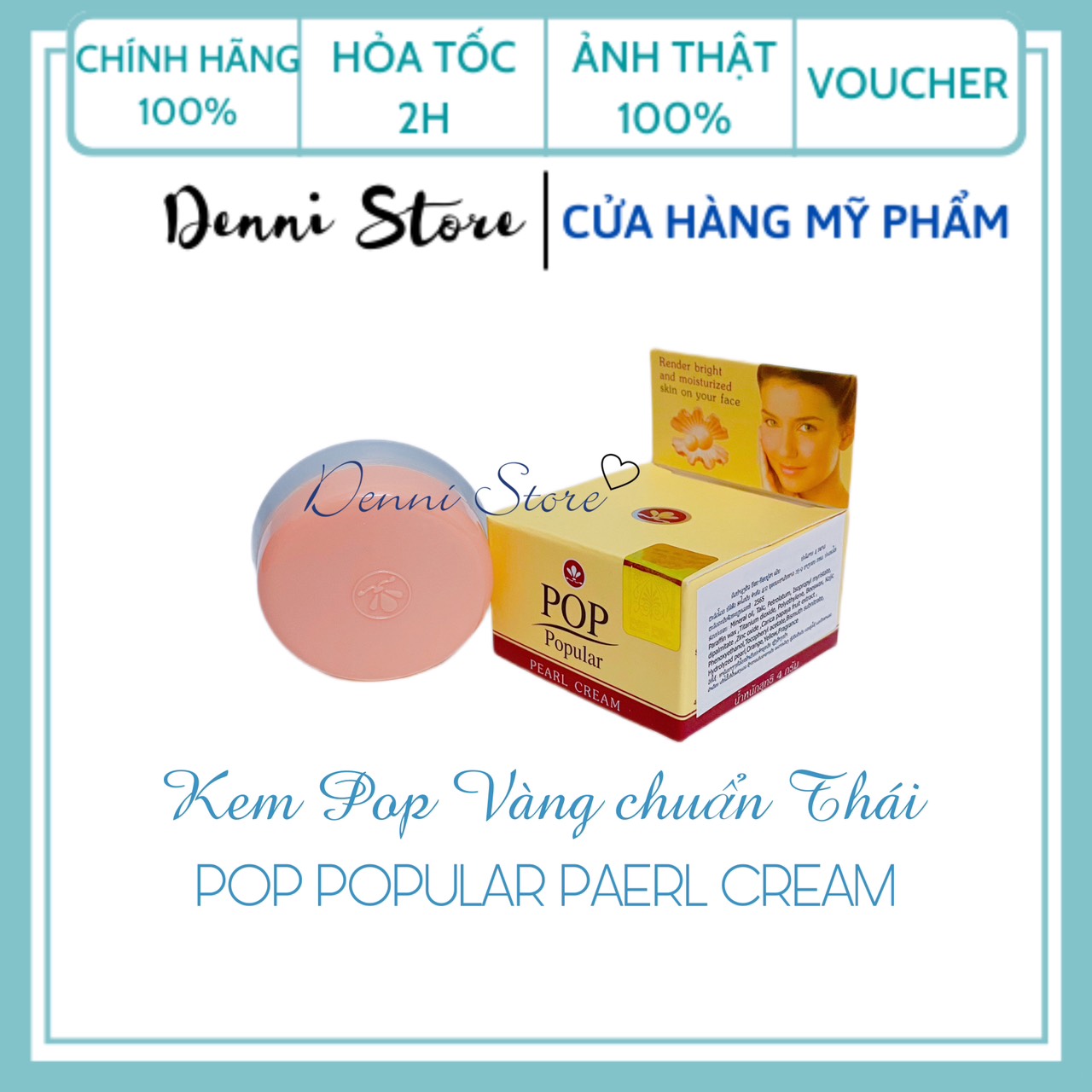 Lẻ hộp kem Pop Popular pearl cream vàng thái 4g