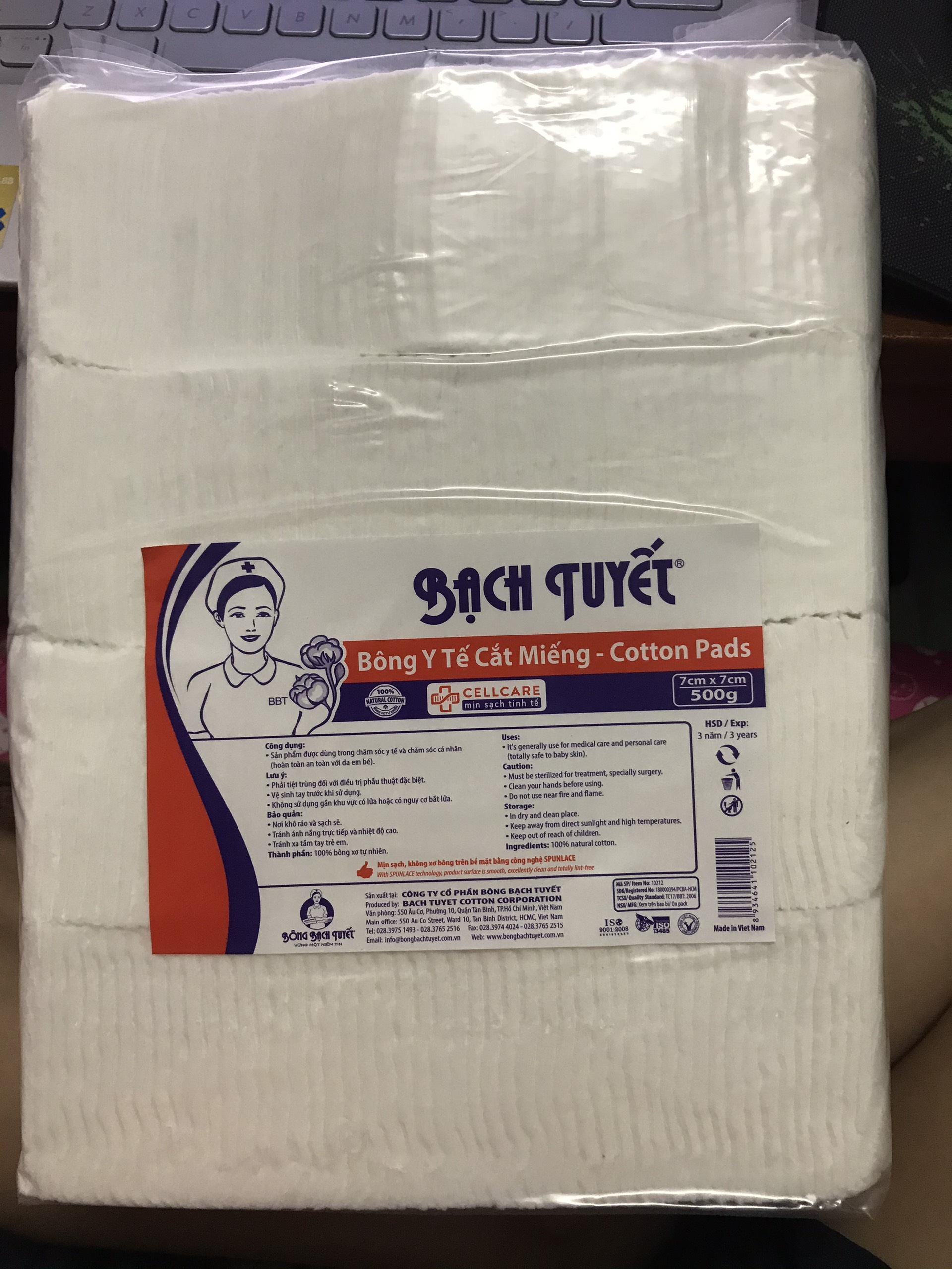0.5kg Bông bạch tuyết y tế cắt miếng 7x7cm