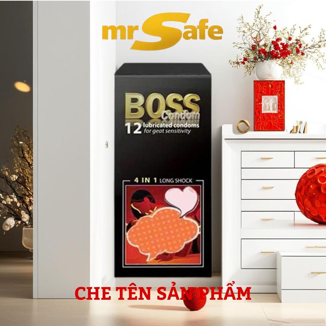 Bao cao su Boss 4 in 1, gân gai, siêu mỏng, kéo dài thời gian, hộp 12 cái