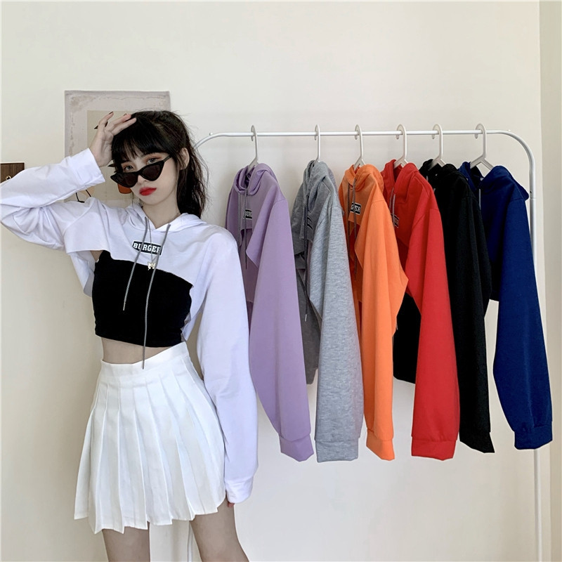 [CÓ SẴN] Áo hoodie cut out croptop đủ màu Burger có nón cho Nữ cực HOT