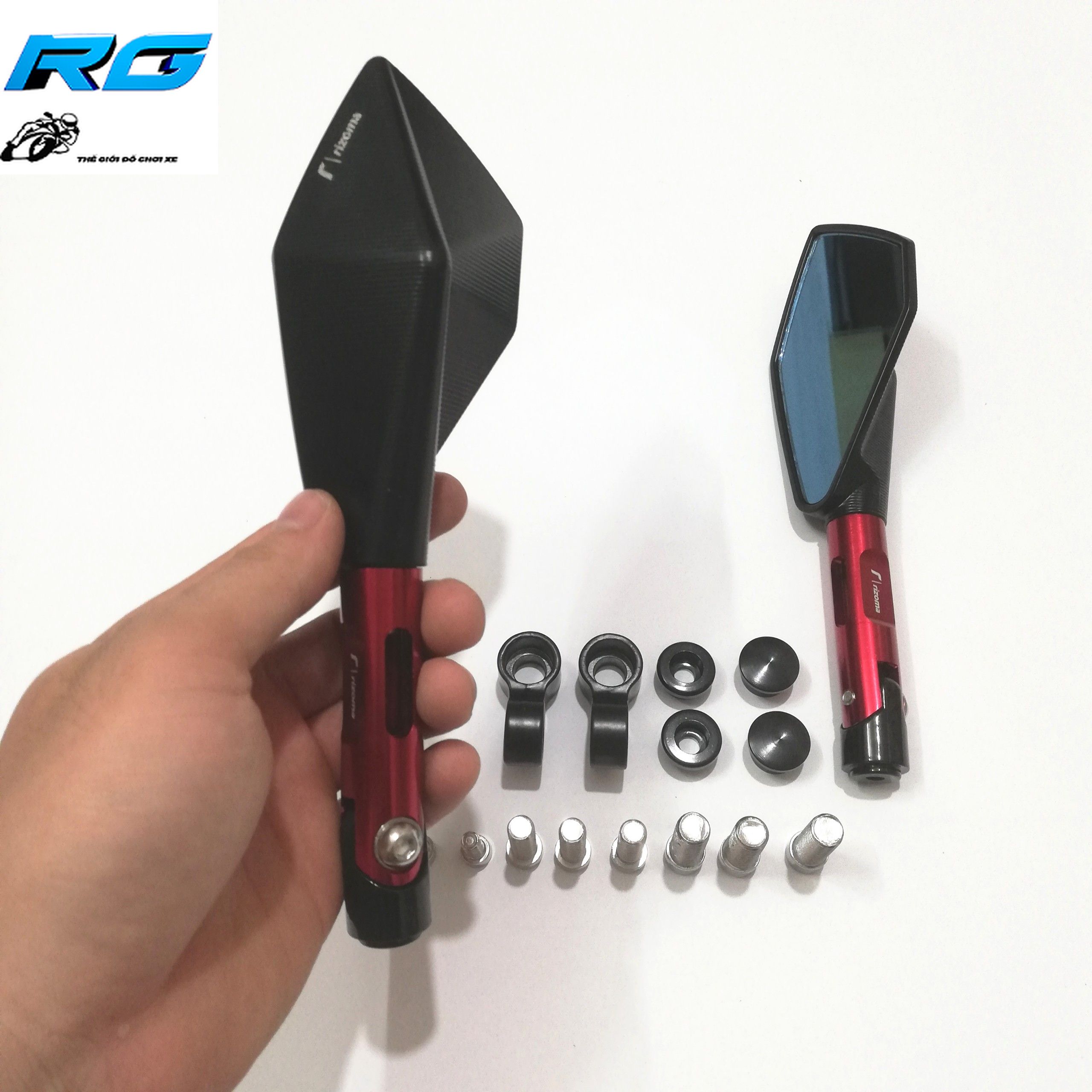 Gương chiếu hậu rizoma 5 cạnh l2 màu đỏ - 1 cặp
