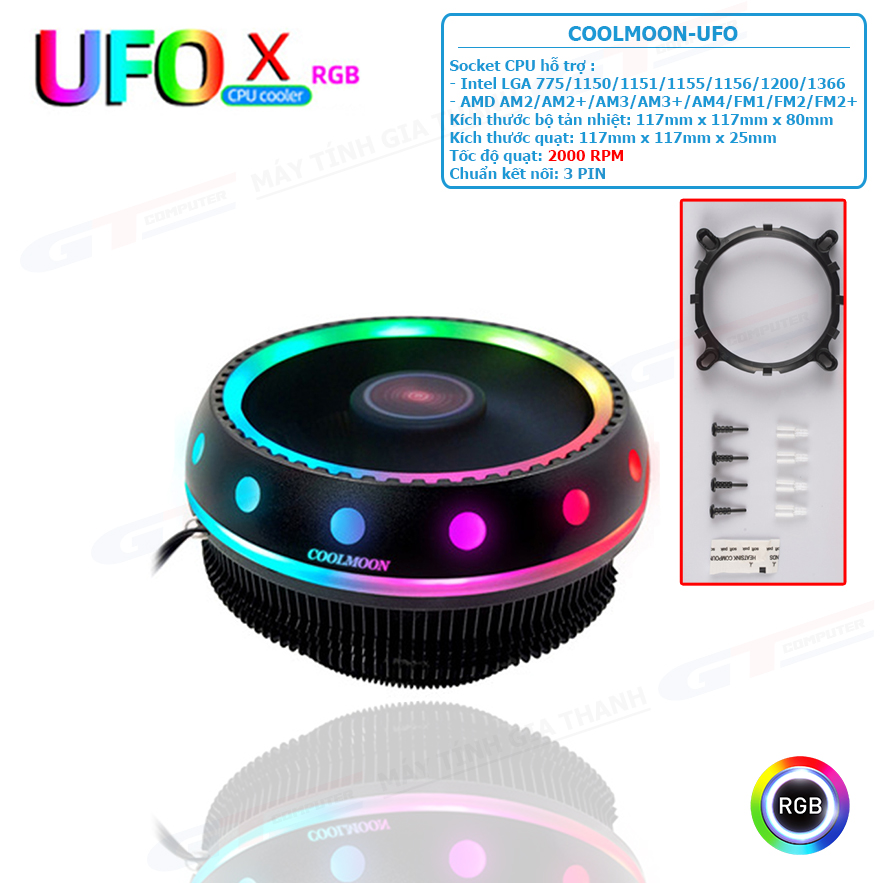 Tản nhiệt cpu coolmoon ufo rgb tự chuyển chế độ