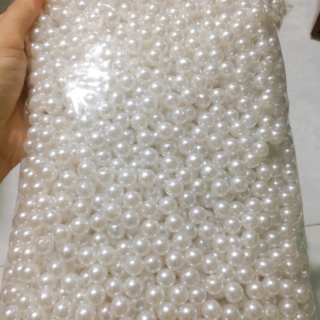 Hạt cườm nhựa(hạt bẹt) giả ngọc trai 8mm trắng và trắng kem nhựa Acrylic