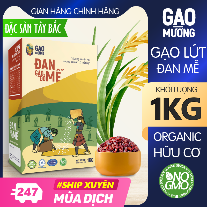 Gạo Lứt Đỏ Hữu Cơ Đan Mễ Loại 1 Kg - Gạo Lứt Organic Đặc Sản Điện Biên Trồng Tại Vùng Núi Cao Tây Bắc - GAO Mường - Ngôi Sao Tây Bắc