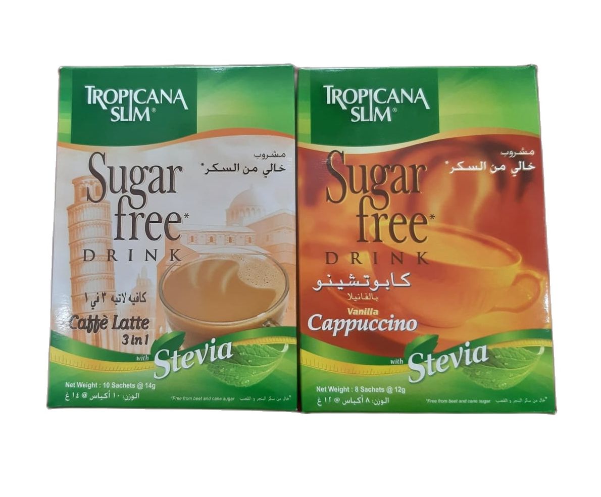 Bộ 2 hộp cà phê ăn kiêng Tropicana Slim Cappuccino +  Latte chiết xuất lá cỏ ngọt dùng được cho người tiểu đường