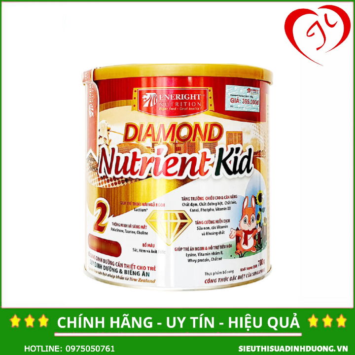 Sữa diamond nutrient kid số 2 700g date 9/24 | dinh dưỡng cho trẻ biếng ăn, suy dinh dưỡng, thấp còi cho trẻ từ 3 tuổi trở lên | hãng eneright nutrition