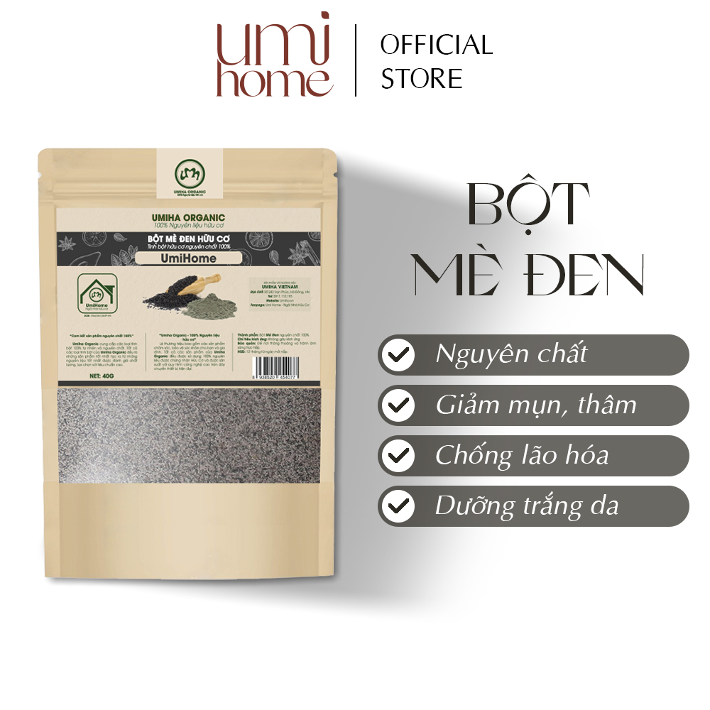 Bột mè đen đắp mặt nạ hữu cơ umihome nguyên chất 40g | black sesame powder 100% organic