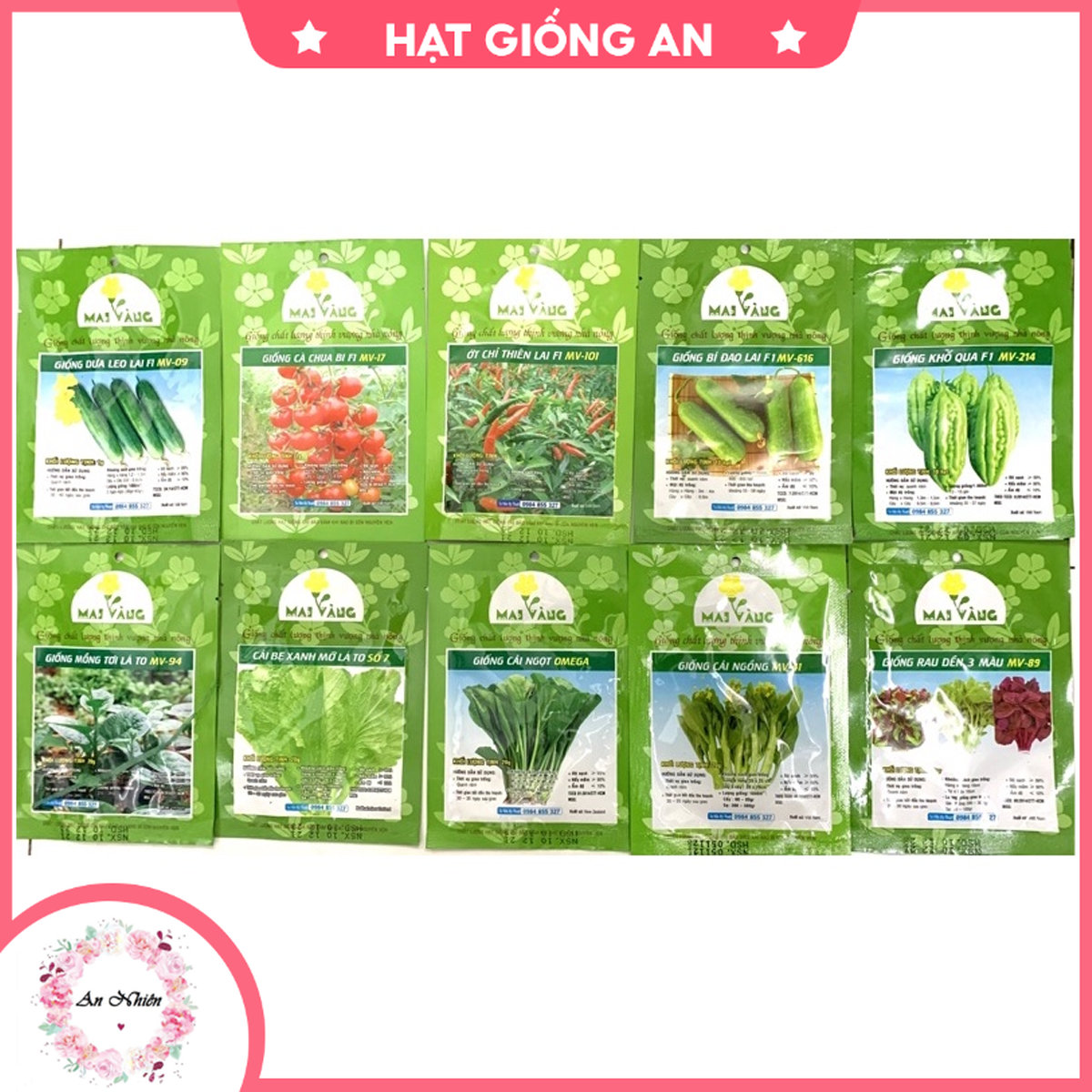 Combo 10 gói hạt giống 5 loại rau và 5 loại quả dễ trồng. hạt giống thuận nông - hạt giống an1