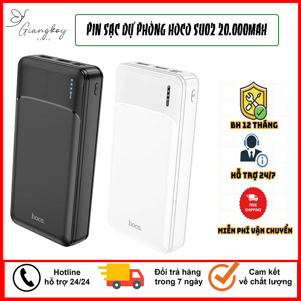 Cục sạc dự phòng điện 20000 mah thoại chính hãng hoco su02 - bản nâng cấp hỗ trợ sạc nhanh - dung lượng chuẩn 20000 mah - cục sạc dự phòng điện thoại thông minh hoco 20000 mah chính hãng