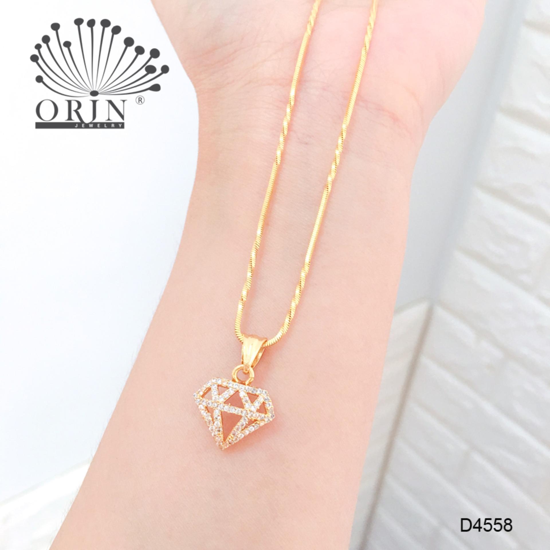 Dây chuyền nữ dạng dây mì xoắn mặt hình viên kim cương bền màu đính đá thiết kế thời thượng Orin D4558